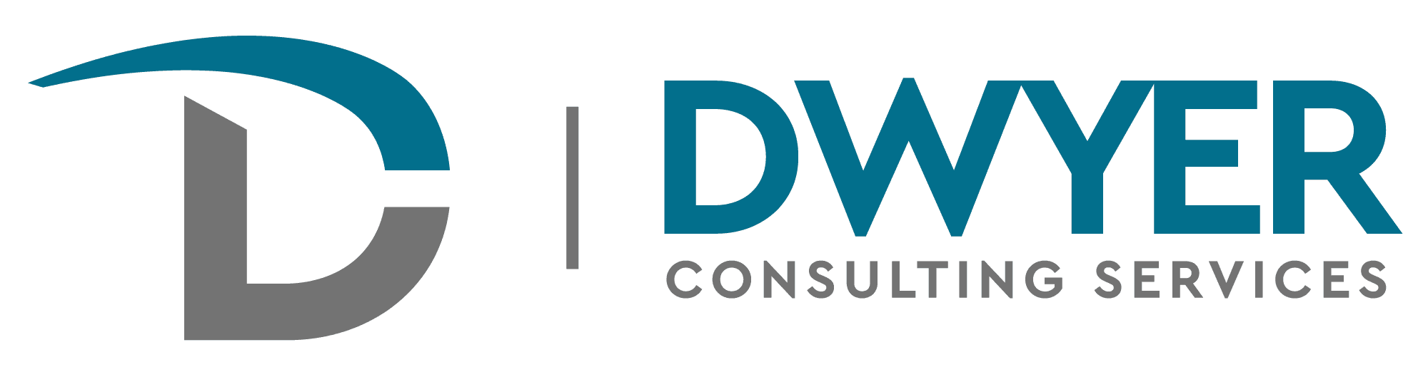 Logo for Dwyer Consulting Services with a stylized "D" in gray and blue, followed by the text "DWYER CONSULTING SERVICES.